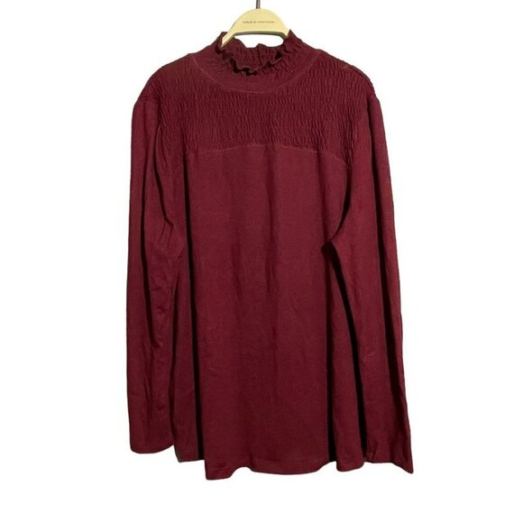 143 Story Line Up Sweater Blouse Women Size 3X Burgundy Smock Raw Long Sleeve - Picture 1 of 12